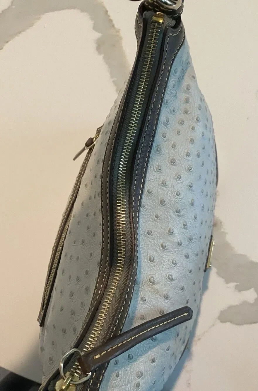 Dooney & Bourke Ostrich Hobo In Bone And Brown